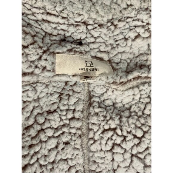 Thread & Supply Taupe Sherpa Fleece Vest Women’s Cozy Zip Front Size Small - Picture 5 of 9